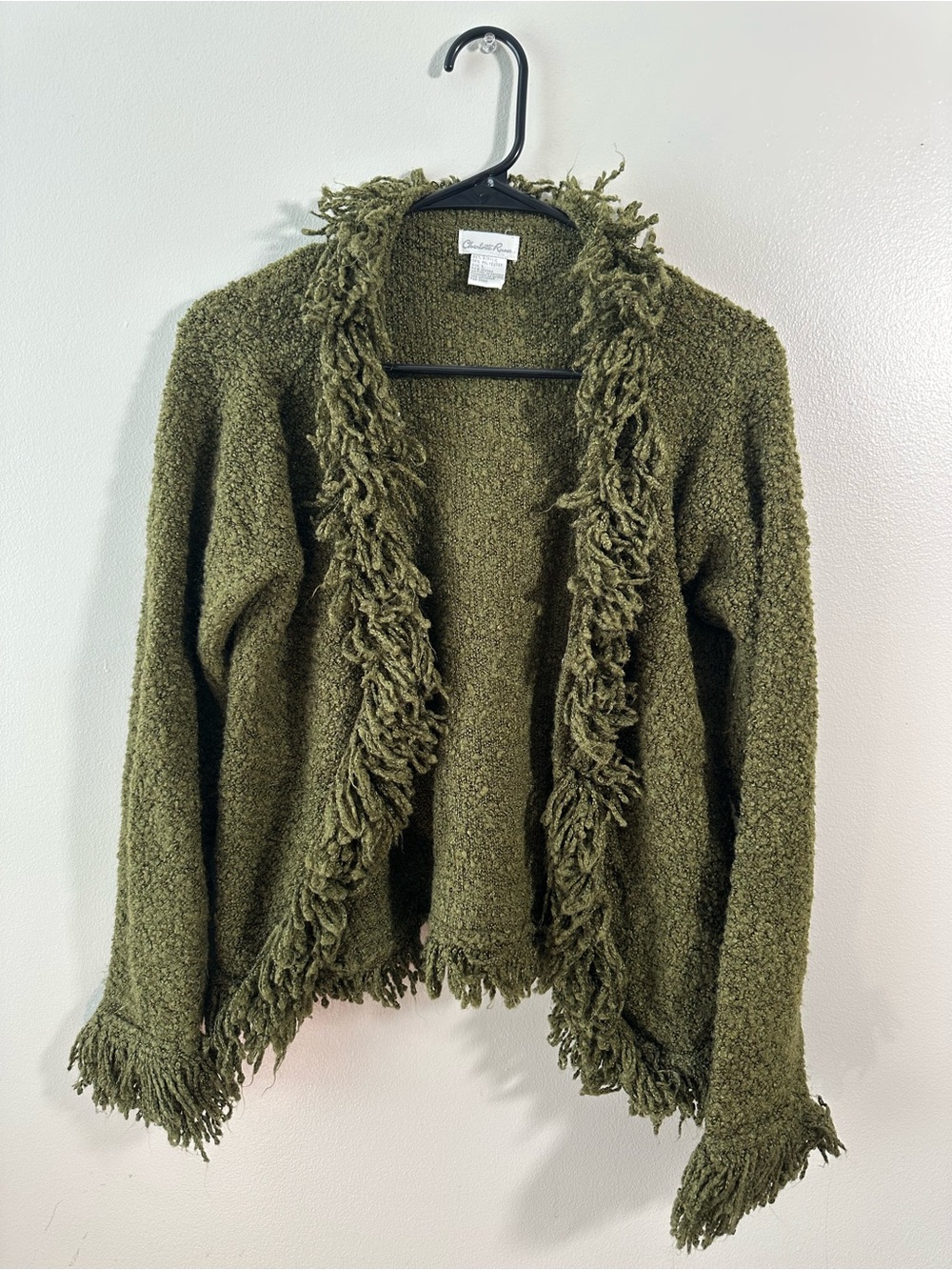 Charlotte Russe Olive Green Fringe Open Cardigan Sweater